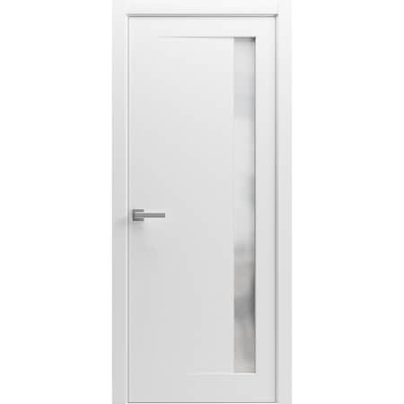 Sartodoors Solid French Door 30 x 80in, Planum 0660 Painted White W/ Frosted Glass, Sgl Panel Frame Trim PLANUM0660ID-BEM-30